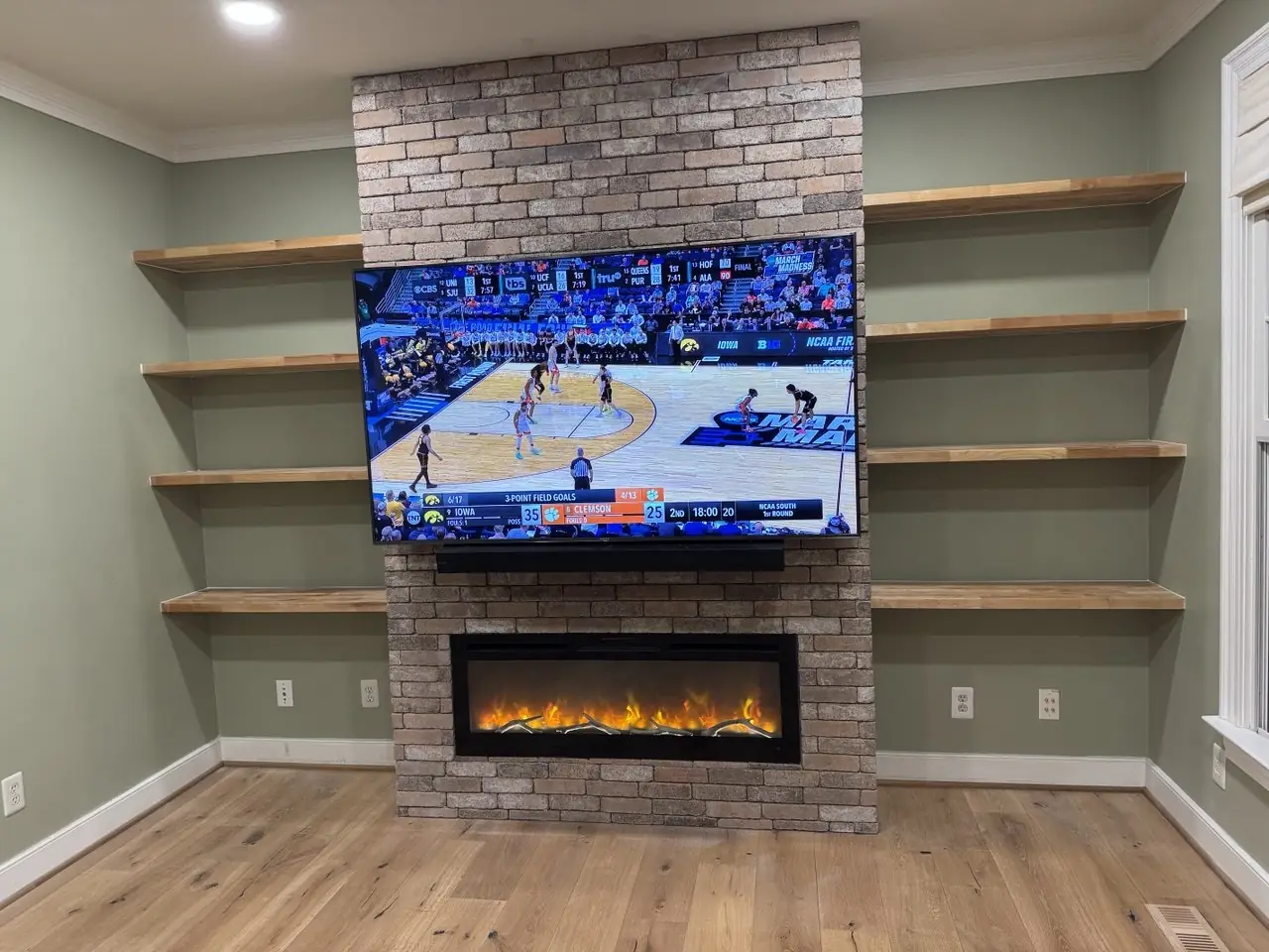Stone fireplace TV mount Morrisville NC